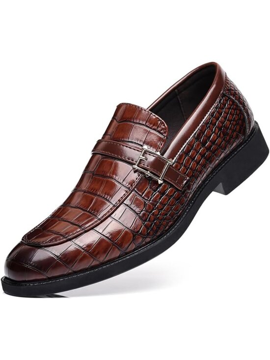 Vintage Crocodile Print Slip-On Dress Shoes for Men | Leather Loafers, Business